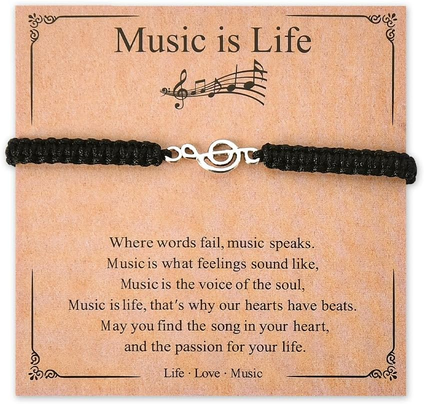 Music Gifts Bracelet for Teacher Appreciation Gifts for Bracelets Inspirational Christmas Birthday Gifts for Musician Gifts for Men Women Singer Gifts for Music Lover Black Braided Bracelets image number 2