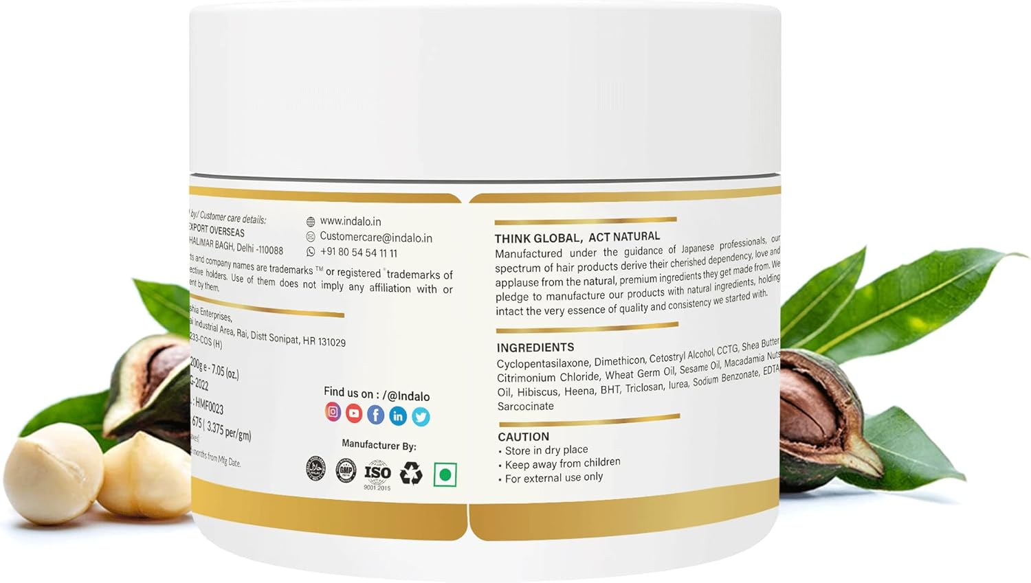 Indalo Macadamia Nuts anti Frizz Hair Mask with Hibiscus, Deep Moisturising for Dry & Rough Hair Mask | Soft, Smooth & Shiny Hair for Men & Women - 200Gm image number 2