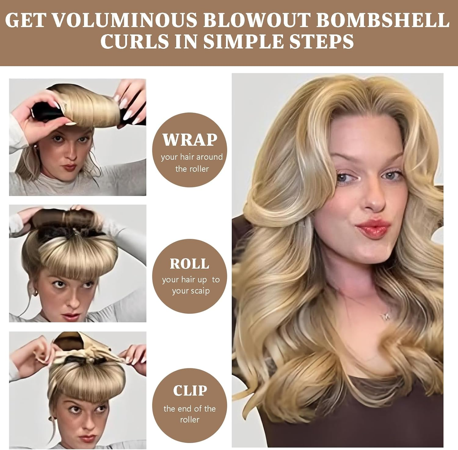 Heatless Hair Curler Rod Headband for Styling Tools, Sleep Overnight Curling Rollers Set, 4 Pack Khaki Color Rods with One Silk Head Scarf - Khaki Color image number 3