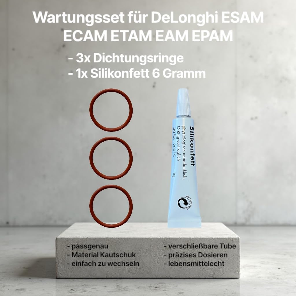 Delonghi Coffee Machine Care Kit - 3 Seals and Silicone Grease - Fits Esam ECAM ETAM EAM EPAM - Magnifica Primadonna Eletta Maestosa Dinamica image number 2