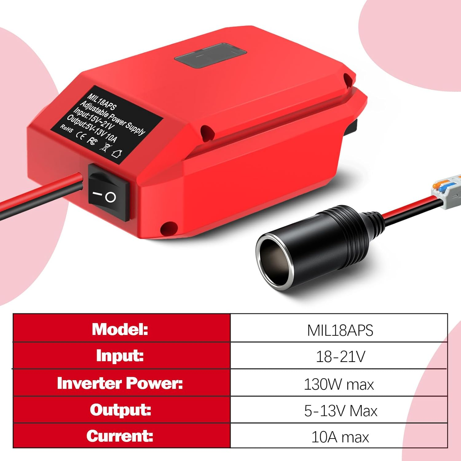 18V to 12V Step down Converter for Milwaukee M18 18V, Power Wheel Adapter for Milwaukee Voltage Reducer Transformer 130W Buck Converter Regulator for RC Car Truck Light & DIY image number 3