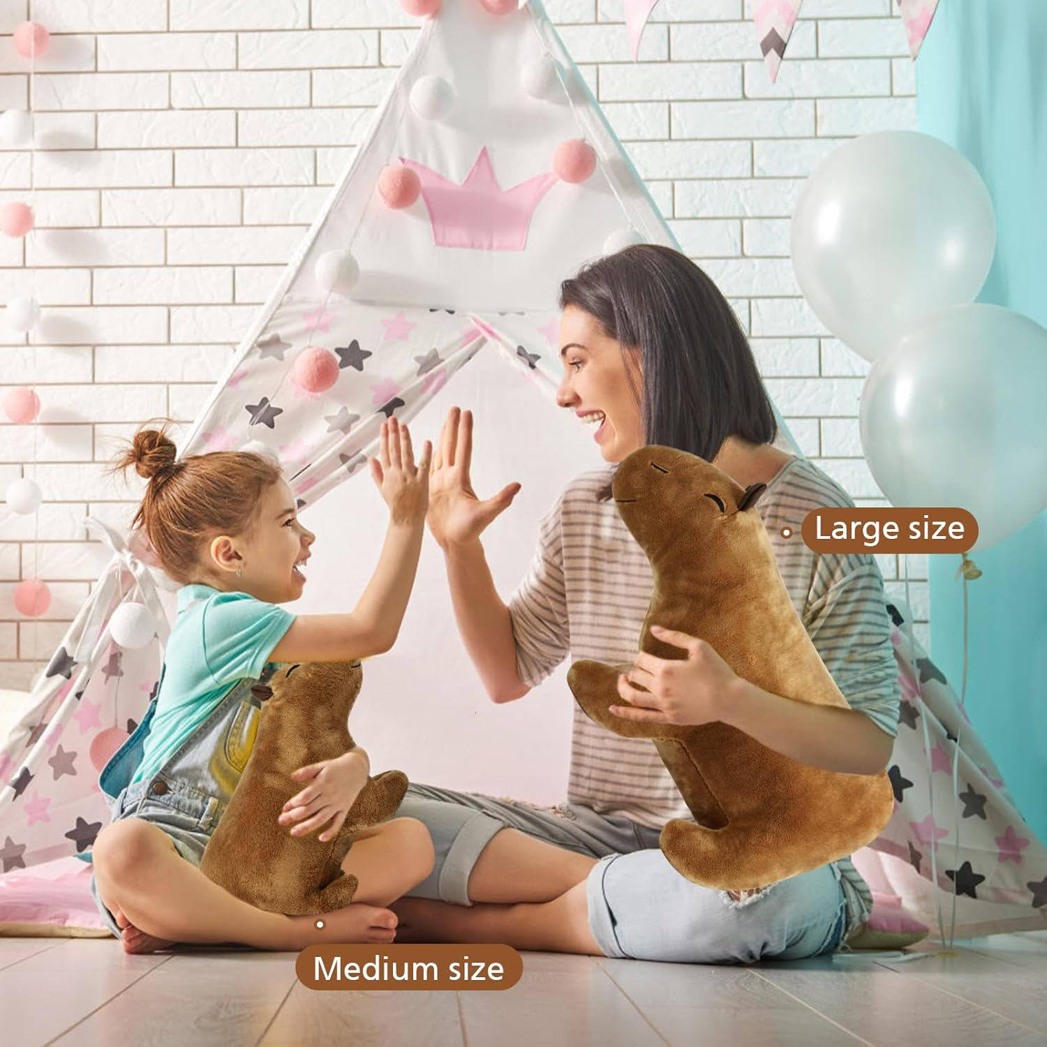 EVOLVEOVER Capybara Stuffed Animal,2Pcs Stuffed Capybara Plush Toy,Capybara Plushie Gifts(1Pc 7.8Inch + 1Pc 11.8Inch) image number 2