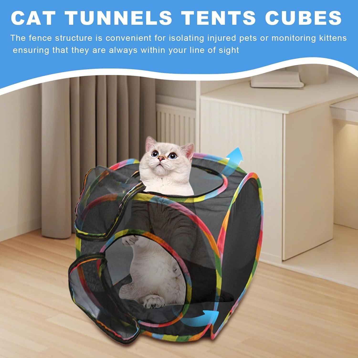 Foldable Pop Open Pet Playhouse, 1Pc Pop Open Design Outdoor Cat Enclosure Play Mesh Cube, Foldable Animal Pop Open Playhouse Cube for Puppy or Kitten image number 1