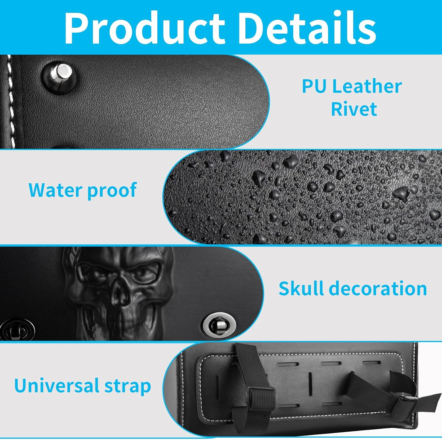 Universal Motorcycle 3D Skull Tool Saddlebags Front Fork Handlebar Bag PU Leather Sissybar Storage Pouch Compatible with Harley Dyna Scooter Softail Sportster Road King Kawasaki Suzuki image number 5