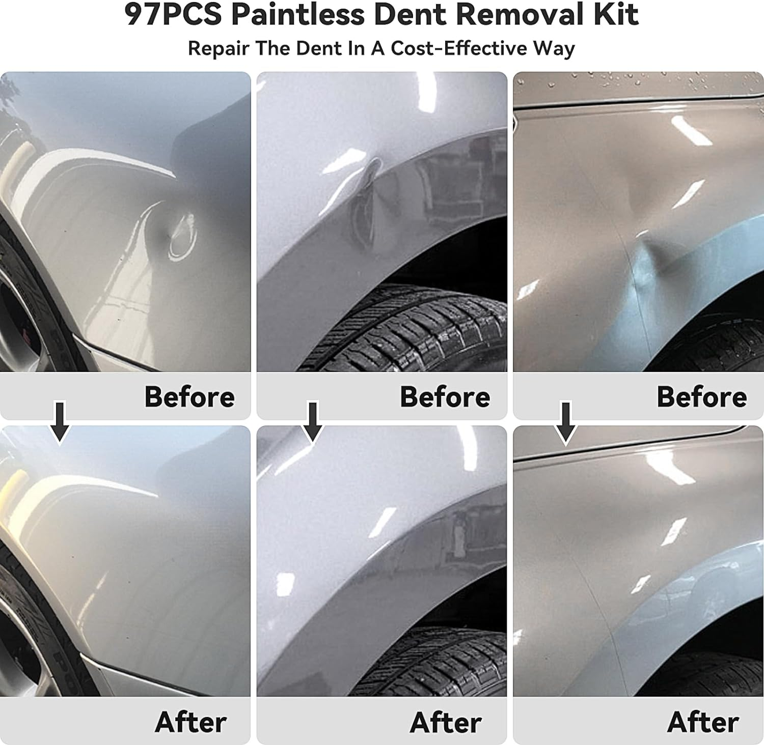 97Pcs Dent Puller Kit, Paintless Dent Removal Kit for Dent Repair, Dent Repair Kit with Golden Lifter, Slide Hammer T-Bar, Bridge Puller, Car Dent Puller Kit for Auto Hail Damage Door Ding image number 1