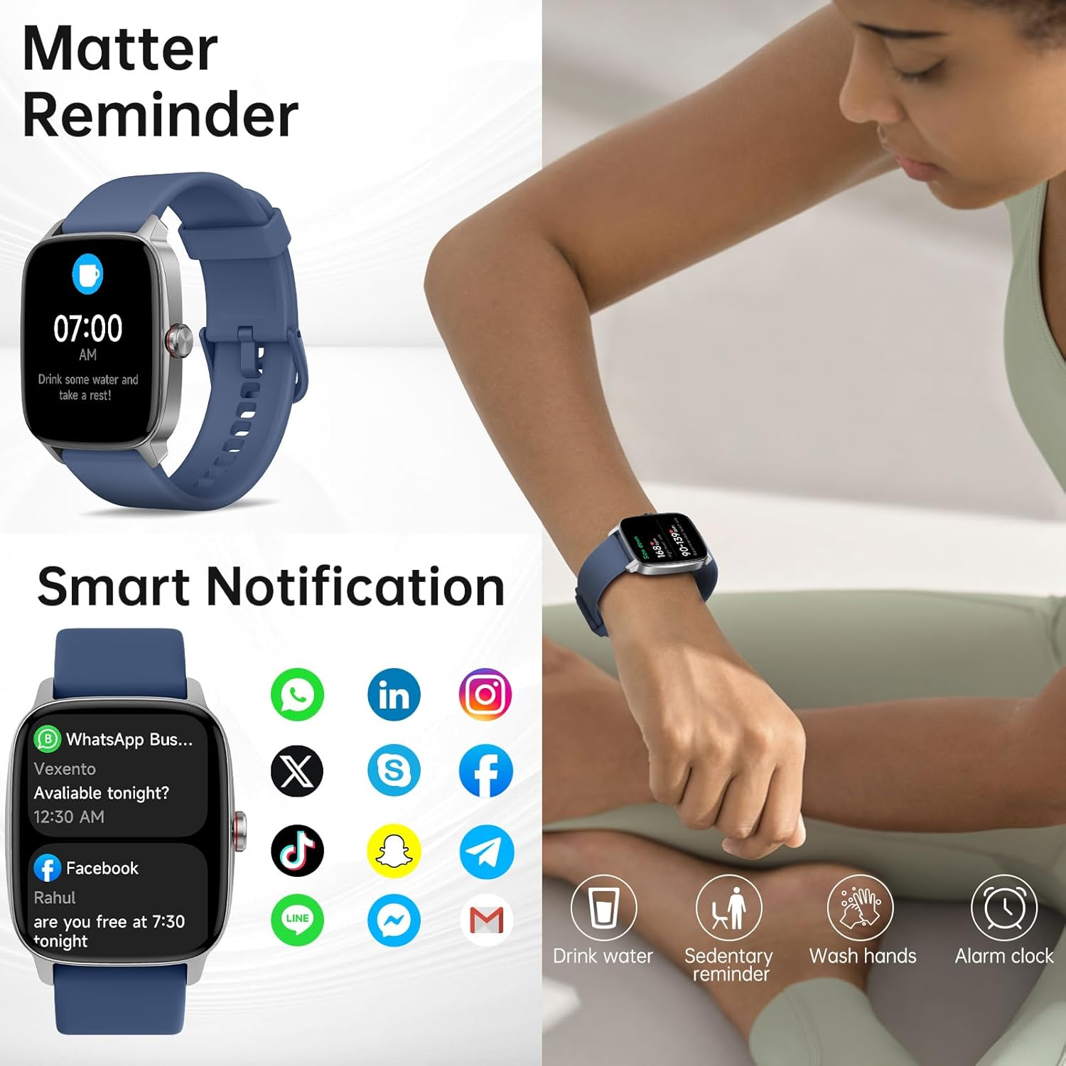 Smart Watch for Men Women with Bluetooth Call & AI Voice, 1.85" HD Fitness Tracker with Heart Rate Spo2 Sleep Monitor, 100+ Sports Modes, Mini Games, IP68 Waterproof Smartwatch for Android Ios Phones image number 4