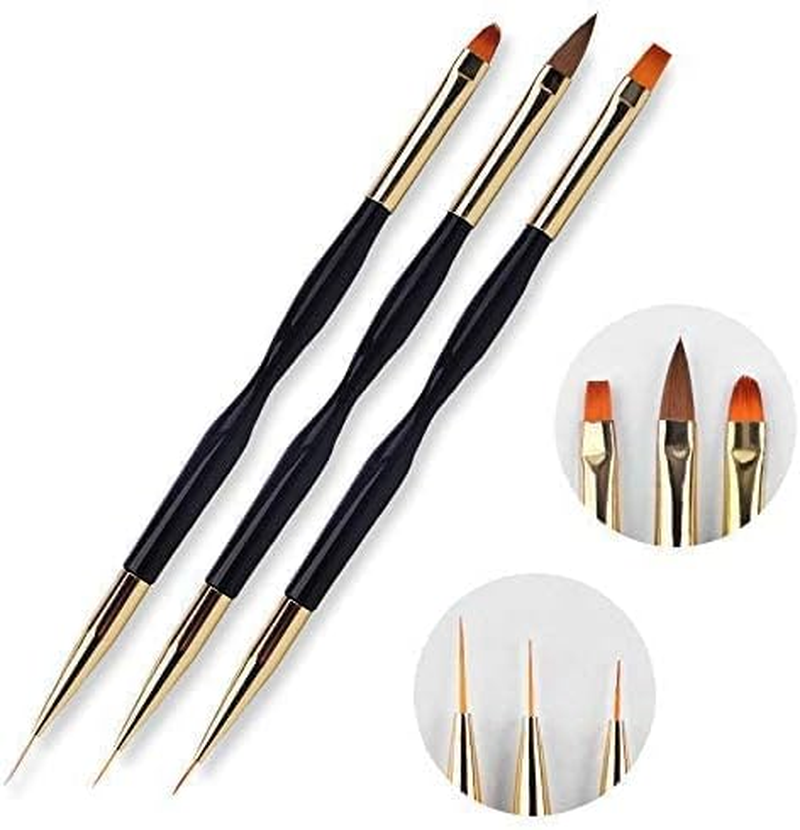 FULINJOY 3 Pcs Nail Drawing Pen, Dual End Nail Art Pen Brush Acrylic round Flat Painting Drawing Liner Nail Tools - A - 8Pcs image number 4