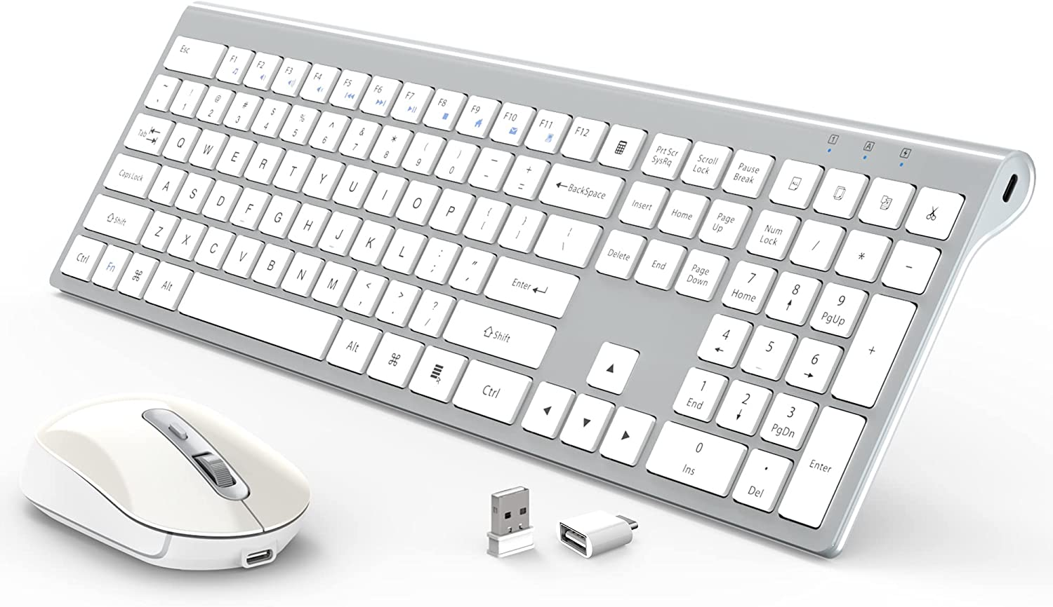 Wireless Keyboard and Mouse,Rechargeable Keyboard and Mouse 2.4G Mouse and Keyboard for MAC Windows White+Silver image number 4