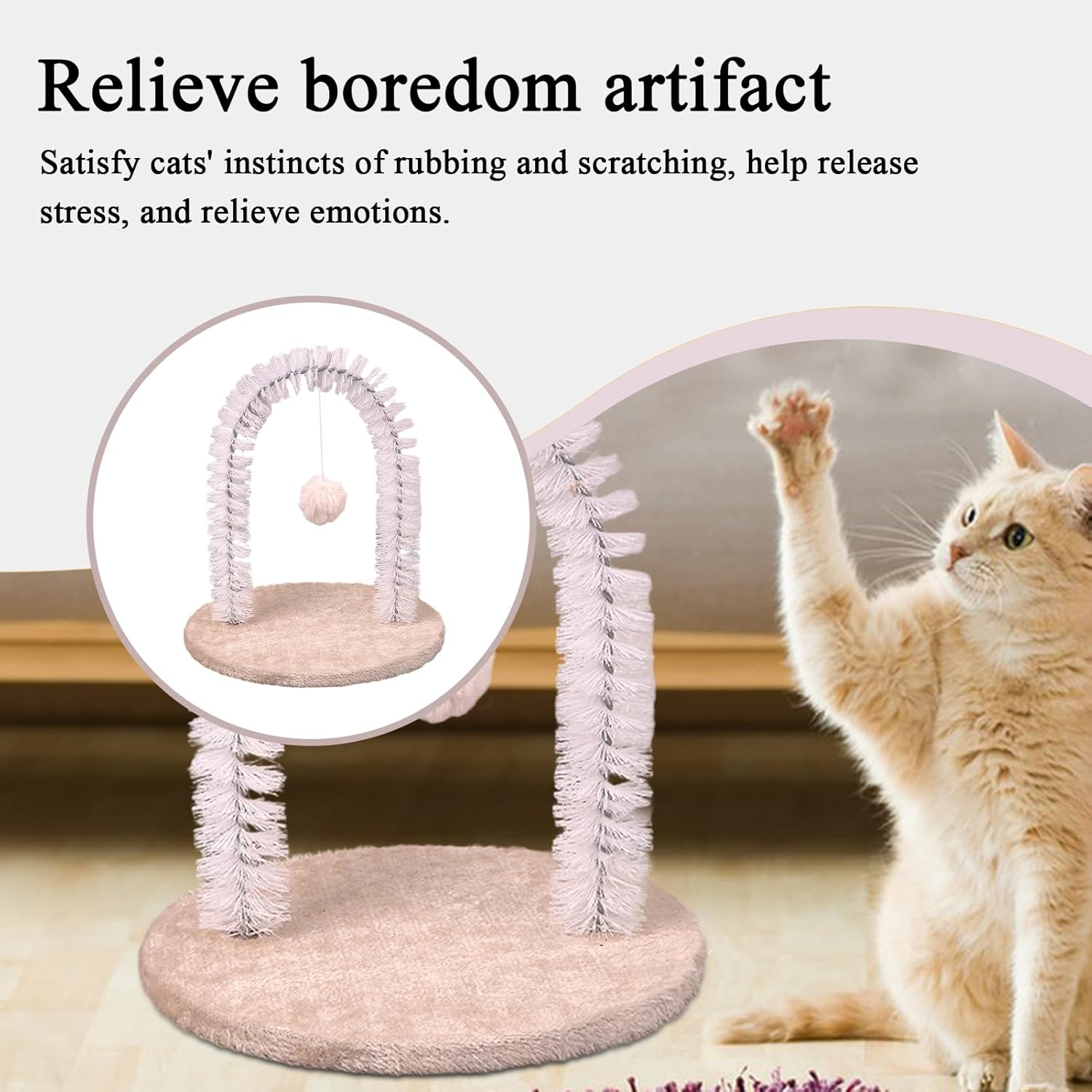 Cat Scratcher - Back Scratcher Cat Grooming Massage Brush,Grooming Rubbing Post Scratching Pad Massage Brush Hair Remover Pet Toys for Head Back Kitten - Cream Colored image number 6