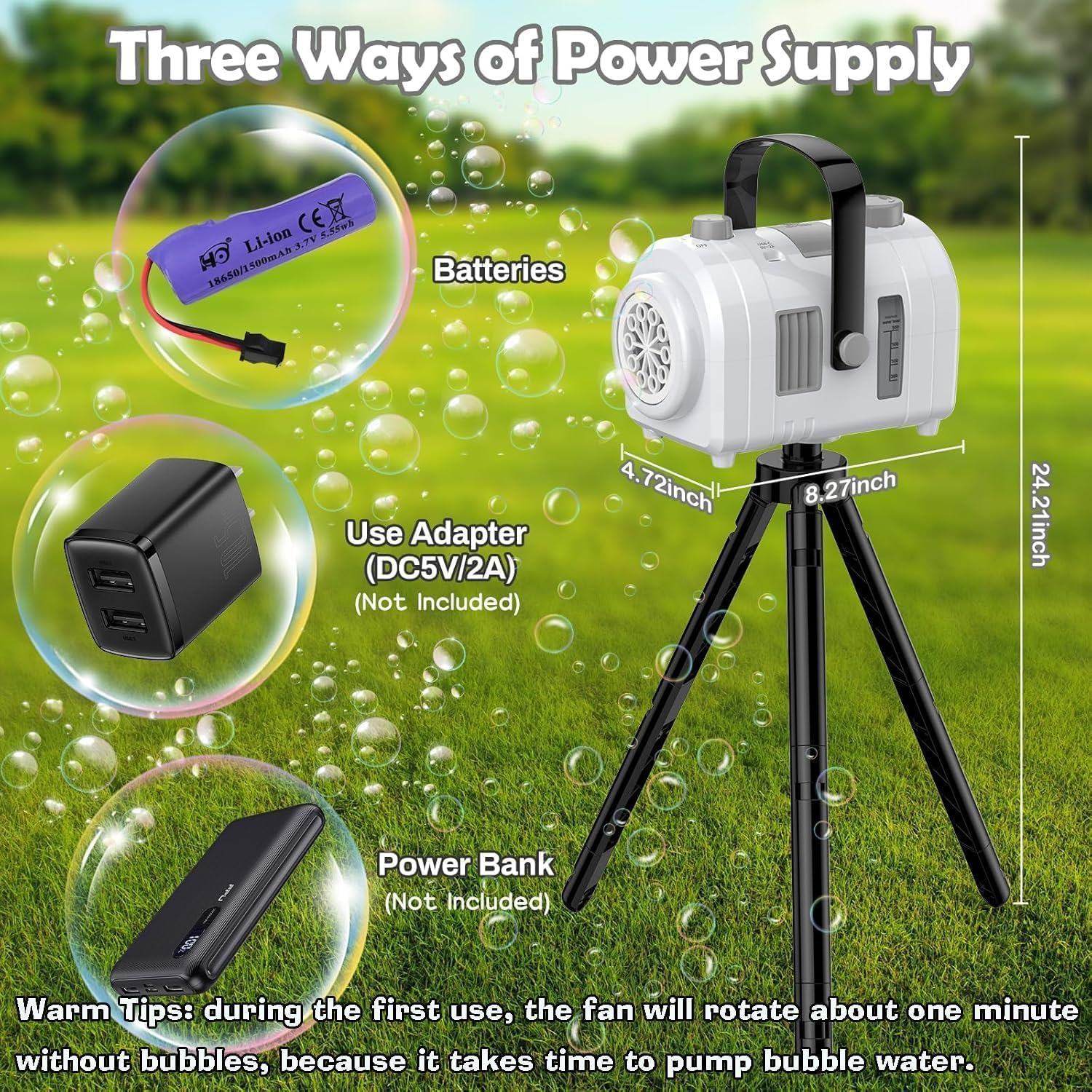 Bubble Machine Large Capacity, Automatic Kids Bubble Blower with 10 Holes 2 Speeds 17Oz/500Ml, Rechargeable Portable Bubble Toy with Tripod for Indoor, Outdoor, Birthday, Parties (White) image number 4