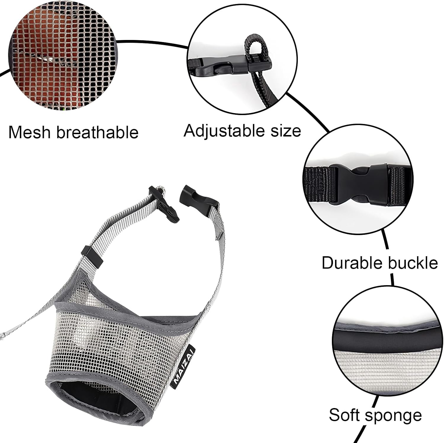 Larfraecy Muzzles for Dogs, Soft Mesh Muzzle, Breathable Muzzle for Dogs, Adjustable Dog Muzzle for Medium and Large Dogs, Catching Biting, Licking and Chewing (Grey, L) image number 4