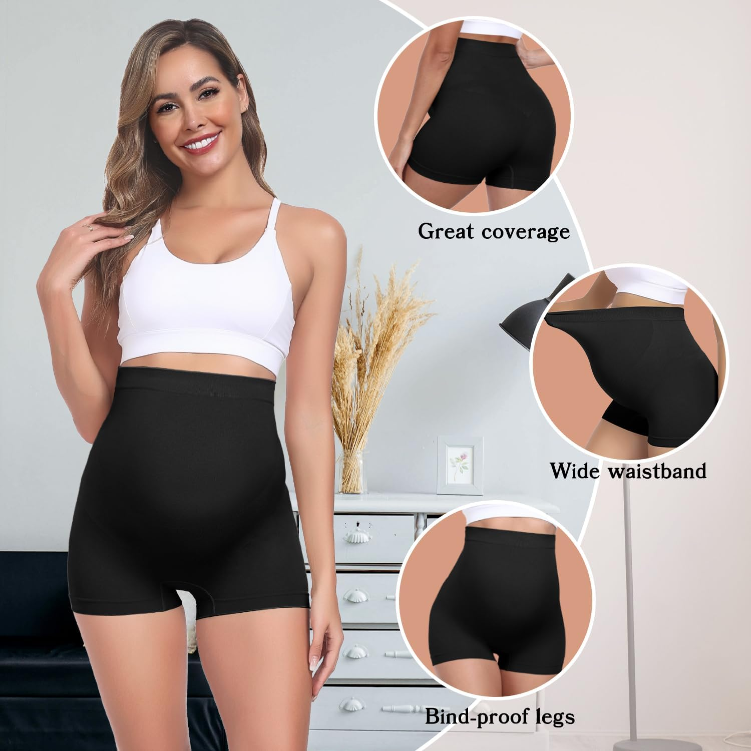 Seamless Maternity Underwear over Belly Support Boyshorts, Pregancy Shapewear Panties for Women image number 3