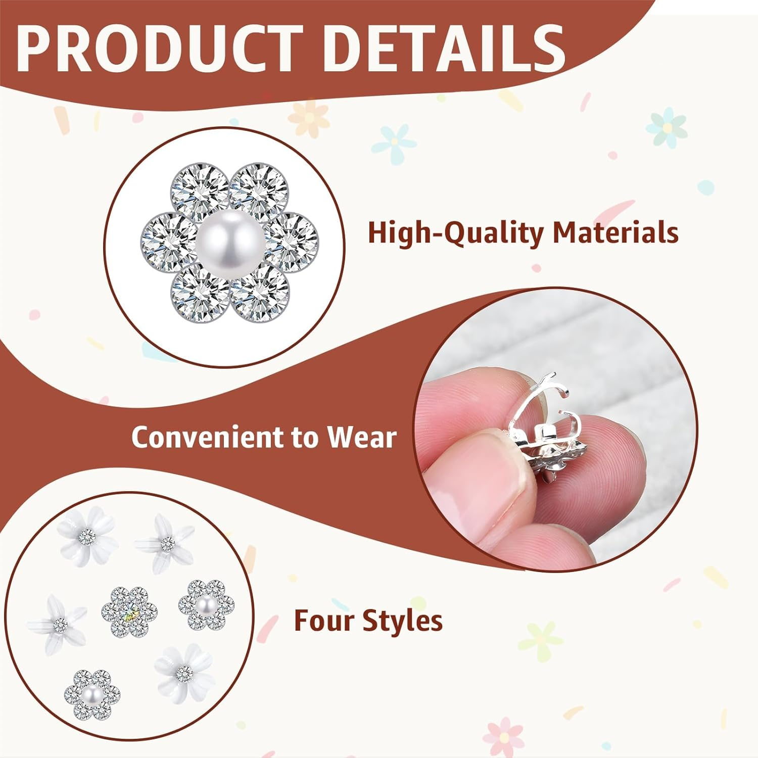 Pack of 24 White Small Flowers Hair Clips, Mini Cute Rhinestone Metal Hair Pins for Women, Decorative Hair Clips Flowers Hair Accessories for Girls Ladies Bridal Hair Clips (4 Floral Patterns) image number 4