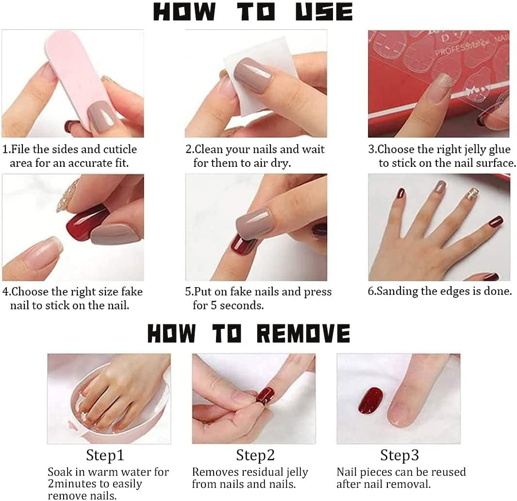 Short French Fake Nails Full Cover Red round Glossy Nails with Grid Design Fake Nails Stick on Nails for Women Girls （24 PCS）