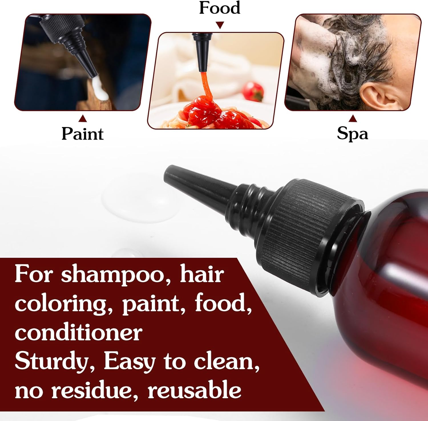 Sibba 5Pcs Hair Color Applicator Bottle, Hair Dye Bottles Oil Applicator Bottle, Empty Plastic Reusable Twist Top Cap Bottles for Dye Oil Liquid Shampoo Lotion, Amber, 2.5OZ