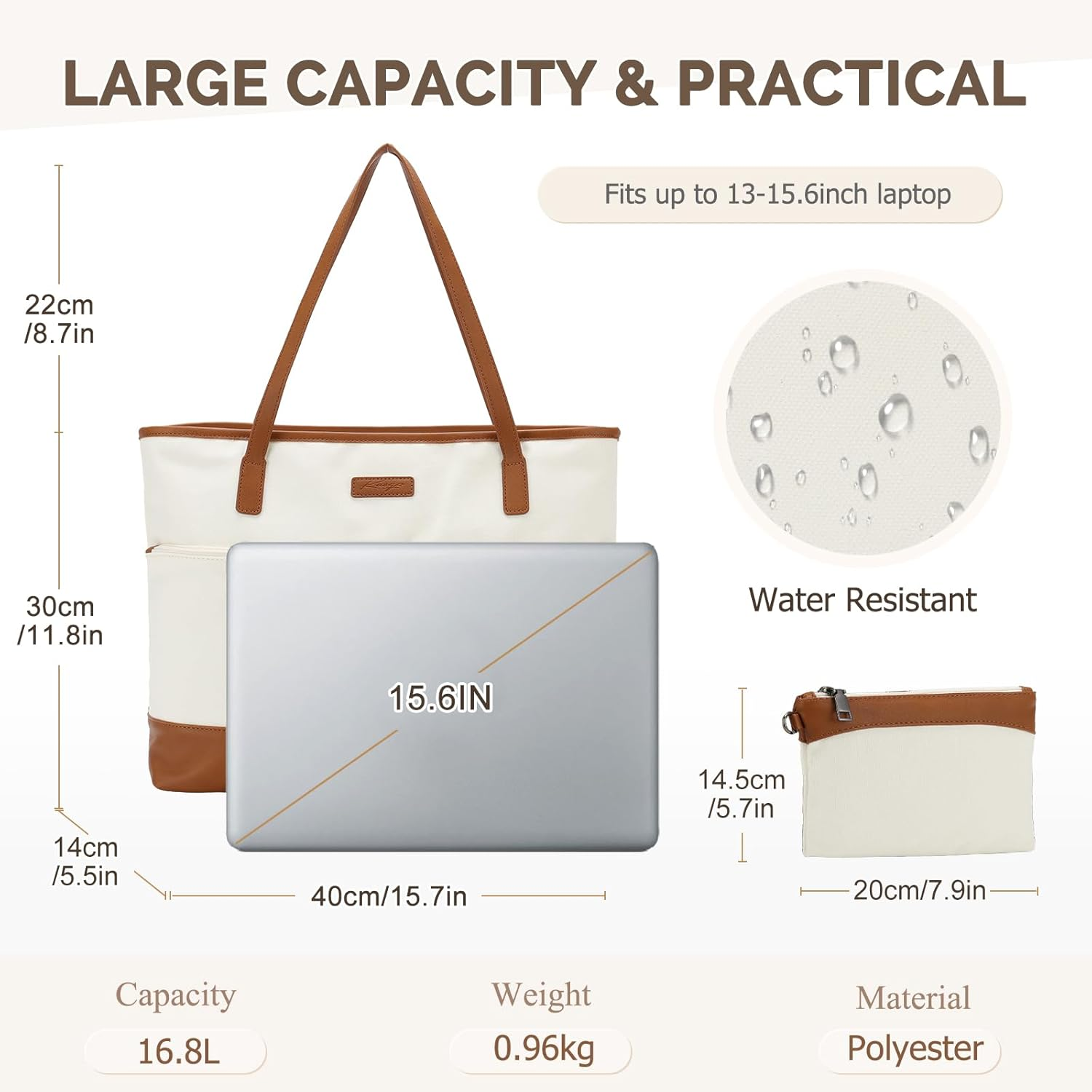 Laptop Tote Bag for Women, KASQO Water Resisitant 15.6 Inch Laptop Shoulder Bag Large Business Work Bag Teacher Nurse Handbag Briefcase for Travel, College, Office, Shopping image number 3