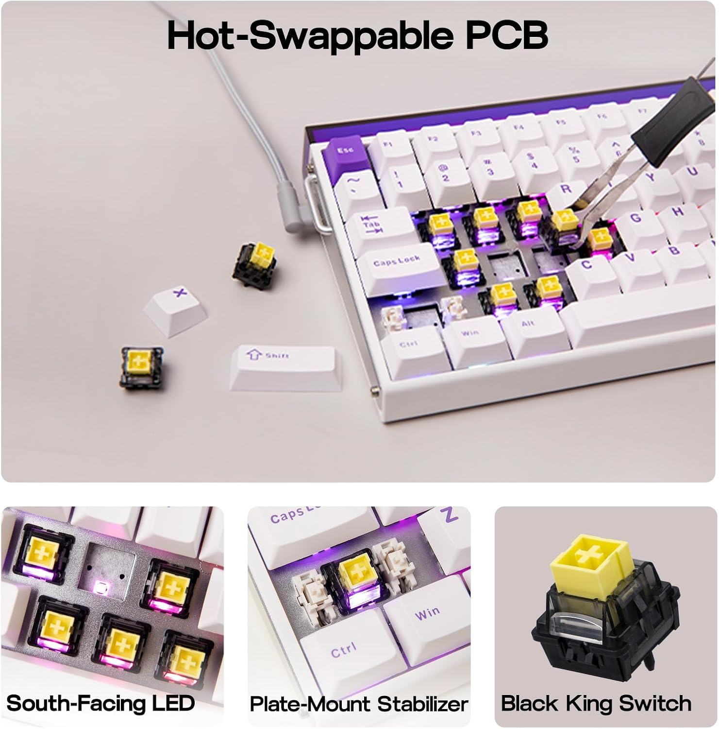 EPOMAKER Aula Hero84 HE Wired Hall Effect Keyboard with RGB Lightbox, 0.01Mm Adjustable Actuation, 8Khz Polling, 0.125Ms Latency, Snap Key, SOCD, Magnetic Gaming Keyboard (White&Purple) image number 5