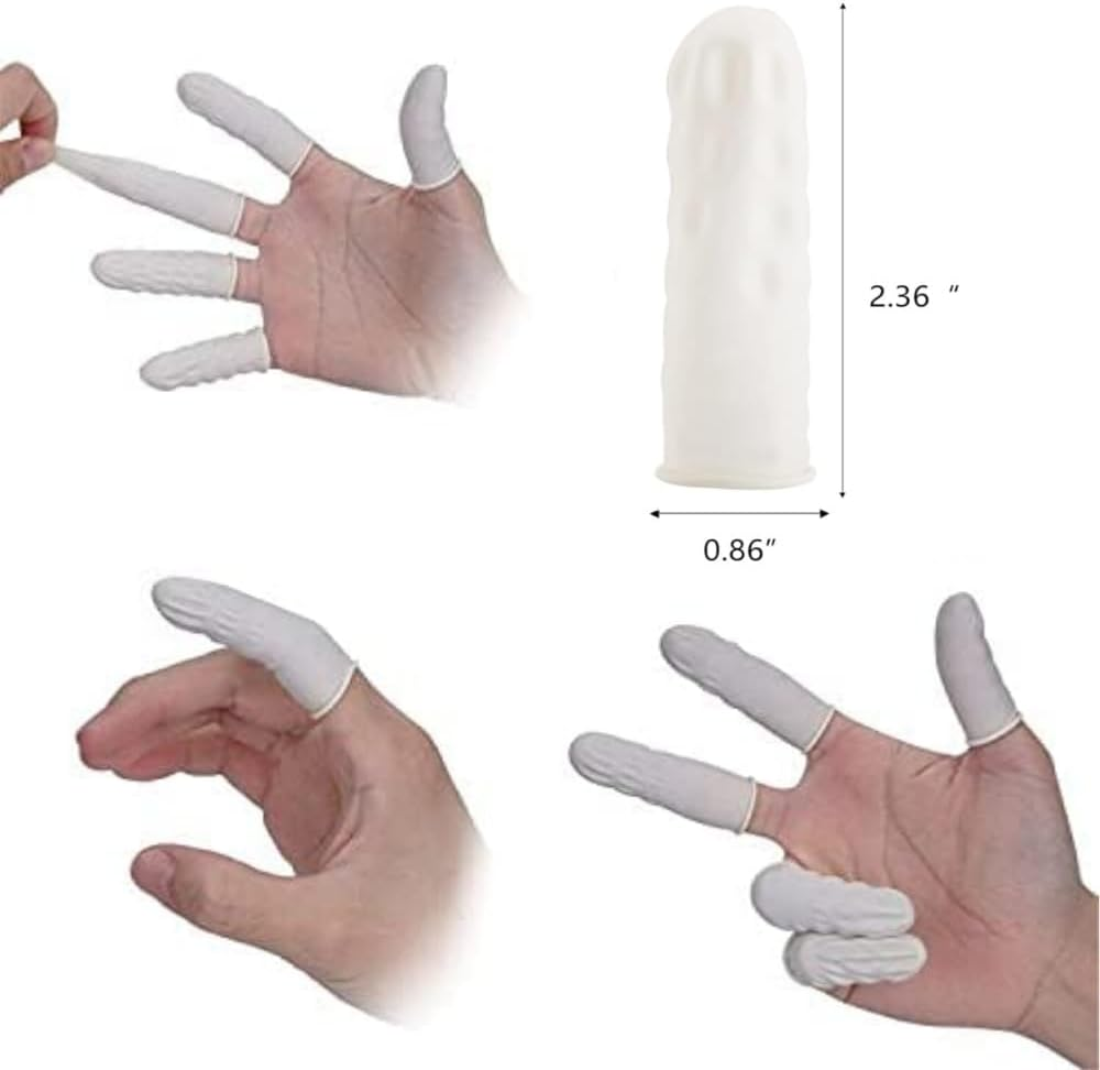 300 PCS Finger Cots,Klhcduo Medium Finger Protectors Latex Anti-Static Finger Covers,Finger Tip Protect Keeping Dressing Dry and Clean Disposable Finger Gloves,For Electronic Repair, Handmade Apply