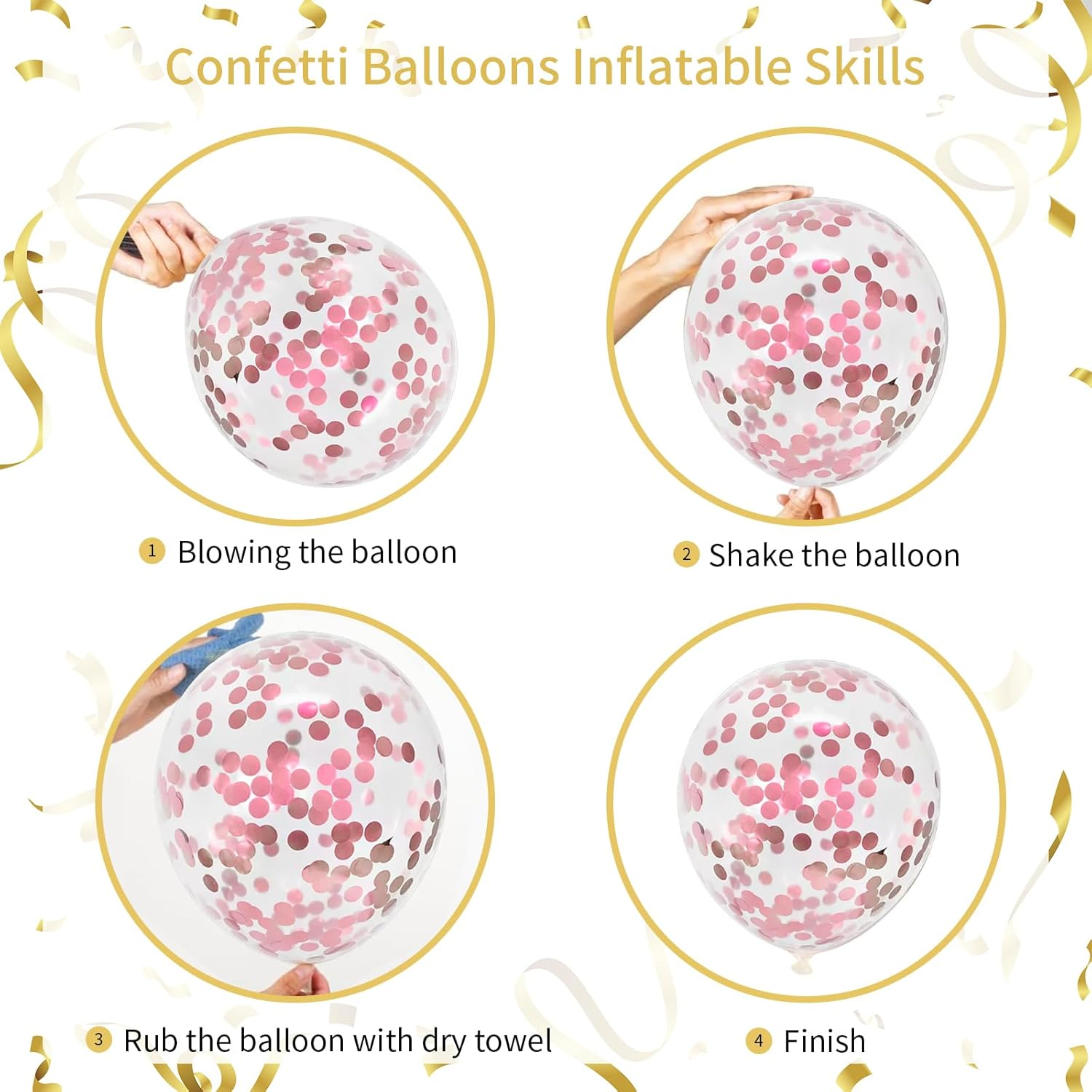 136Pcs Pink Balloons Garland Arch Kit, 18 12 10 5 Inch Hot Pink Metallic Confetti Pink Balloons for Birthday, Engagement,Wedding, Baby Shower, Anniversary, Valentine&rsquo;S Party Supplies - Black Hot Pink Clear image number 3