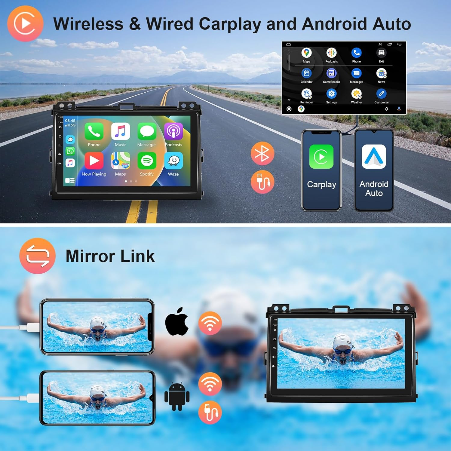 [2G+64G] Car Radio for Toyota Prado 120/ Lexus Gx470 2004-2009 Android Car Stereo Carplay Wireless Android Auto, Hodozzy 9 Inch Touch Screen with Gps/Wifi/Bluetooth, FM RDS, Mirror Link,Backup Camera image number 5