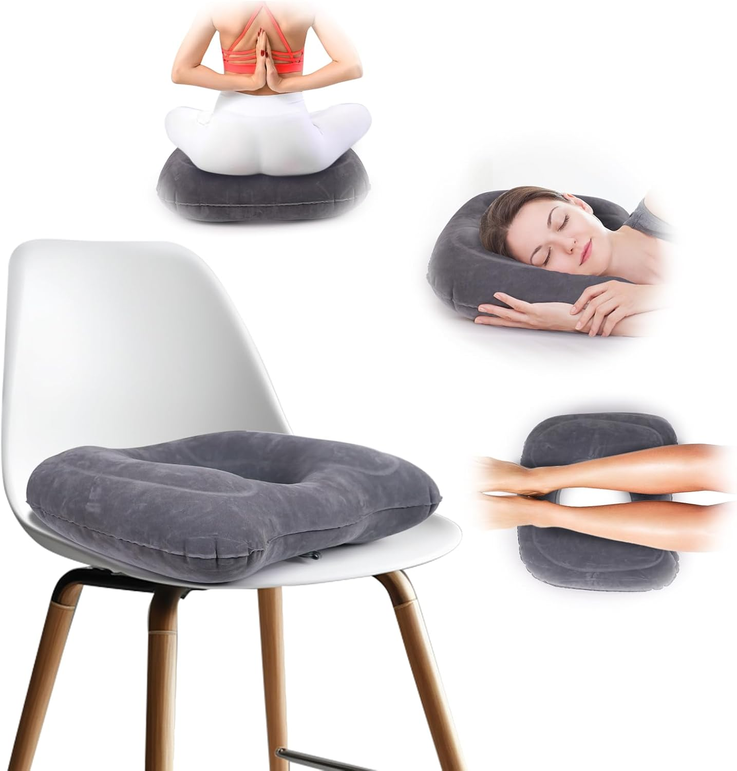 Airswim Inflatable Hemorrhoid Pillows, Donut Pillow for Tailbone Pain, Adjustable Inflatable Seat Cushion for Bed Sores, Postpartum Pregnancy, Car Seat, Airplane, 17.7'' X 15.4'' X 4.3''(Grey) image number 4