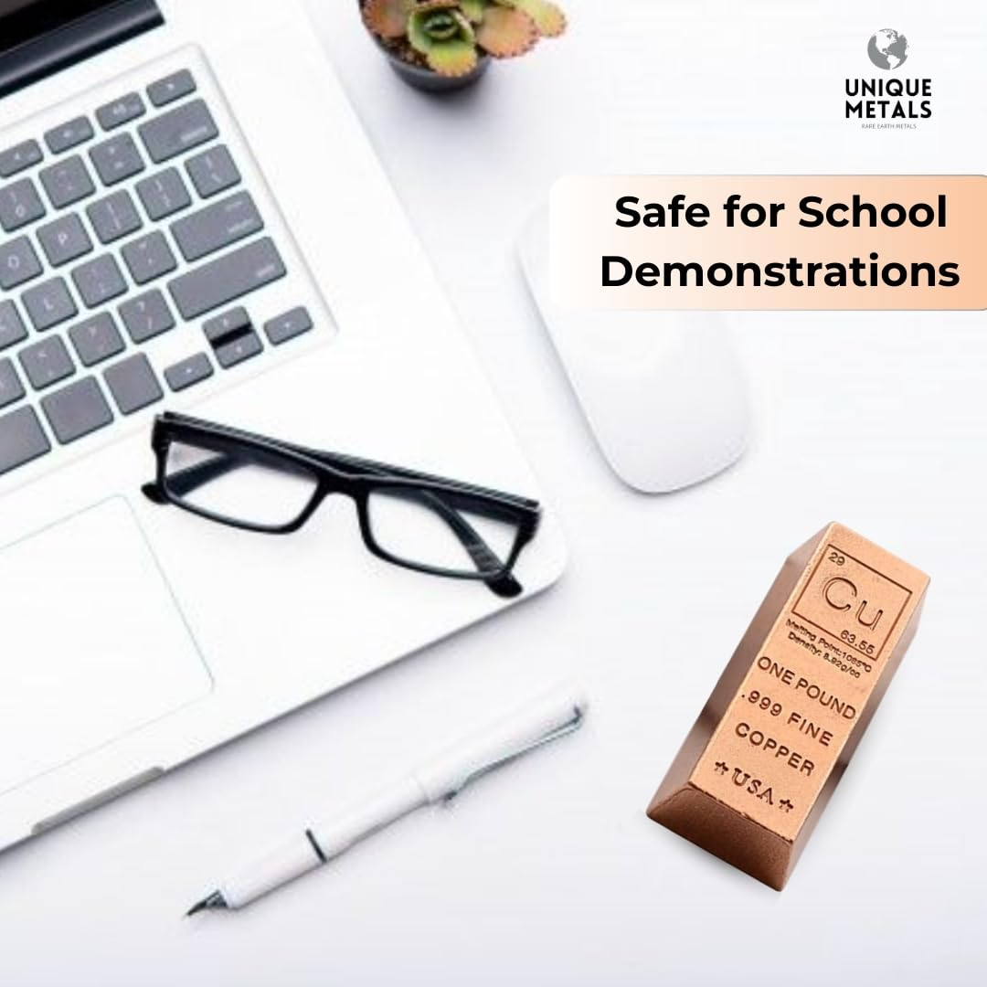 Unique Metals 1 Pound Copper Bar Ingot Paperweight - 999 Pure Chemistry Element Design with Certificate of Authenticity By image number 1