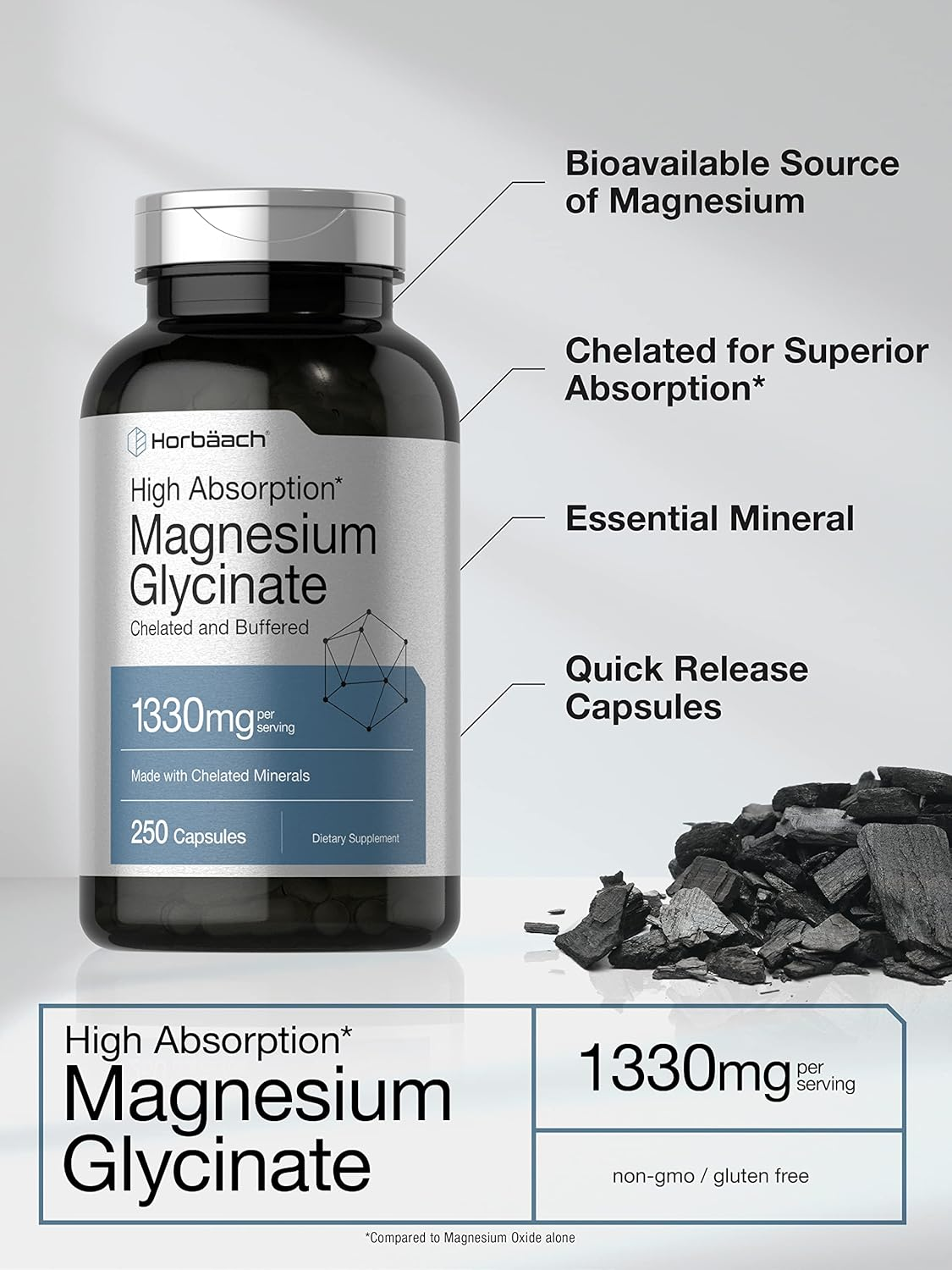Magnesium Glycinate 1330Mg | 250 Capsules | Buffered and Chelated | Non-Gmo, Gluten Free | by Horbaach image number 5