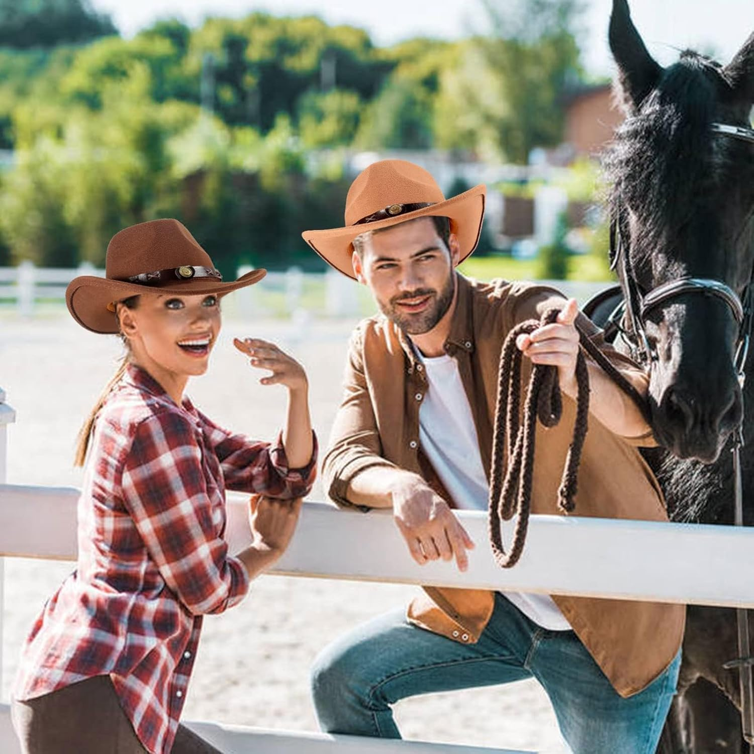 Classic Western Cowboy Hat for Men Women, Wide Brim Felt Fedora Cap, Vintage and Cool Western Style, Sun Protection and Comfort image number 4