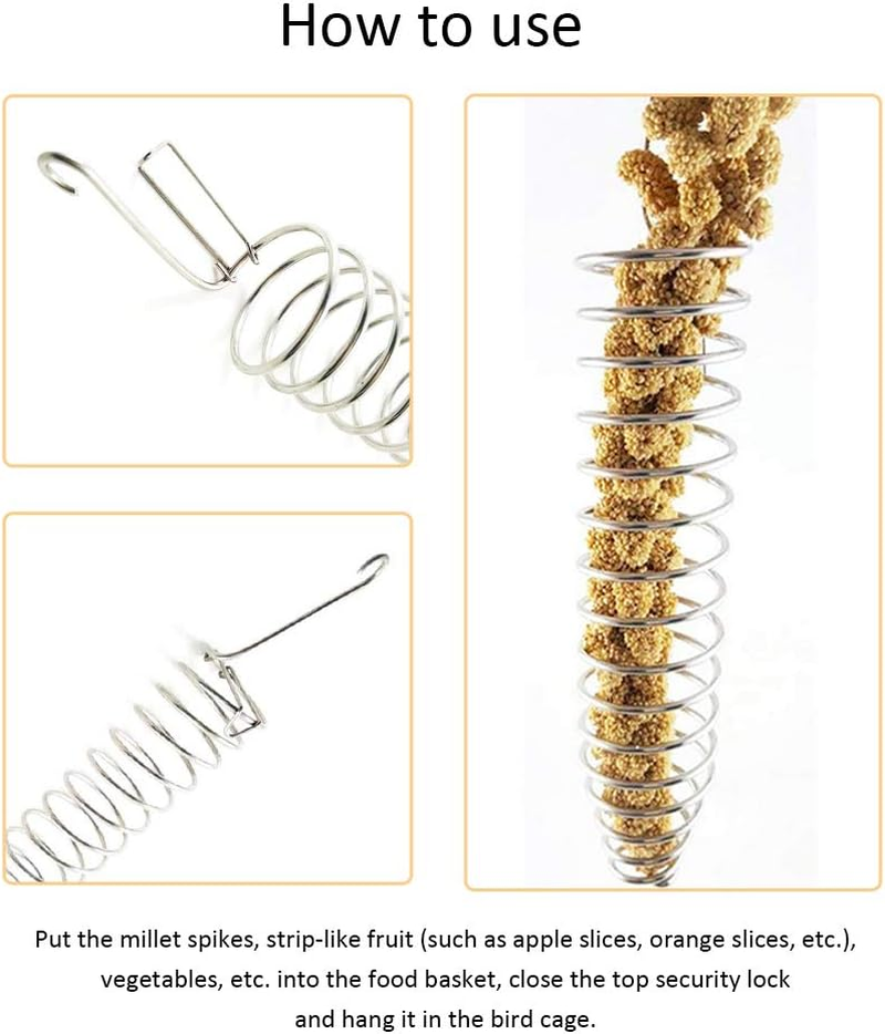 1 Piece Stainless Steel Hanging Parrot Food Basket, Parrot Forager, Bird Forager Feeder, Bird Food Rack to Simulate Natural Foraging, Chew Toy for Cone Parrot image number 6