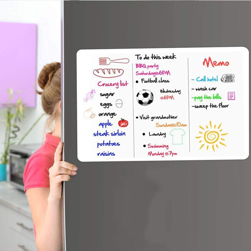 12X8 Inch Magnetic Dry Erase Whiteboard Sheet for Fridge,Dry Erase Board,3 Whiteboard Pens(Red Black Blue 1 Eraser,Magnetic Soft White Board for Home, Office, School (A4 1Pcs, White) image number 1