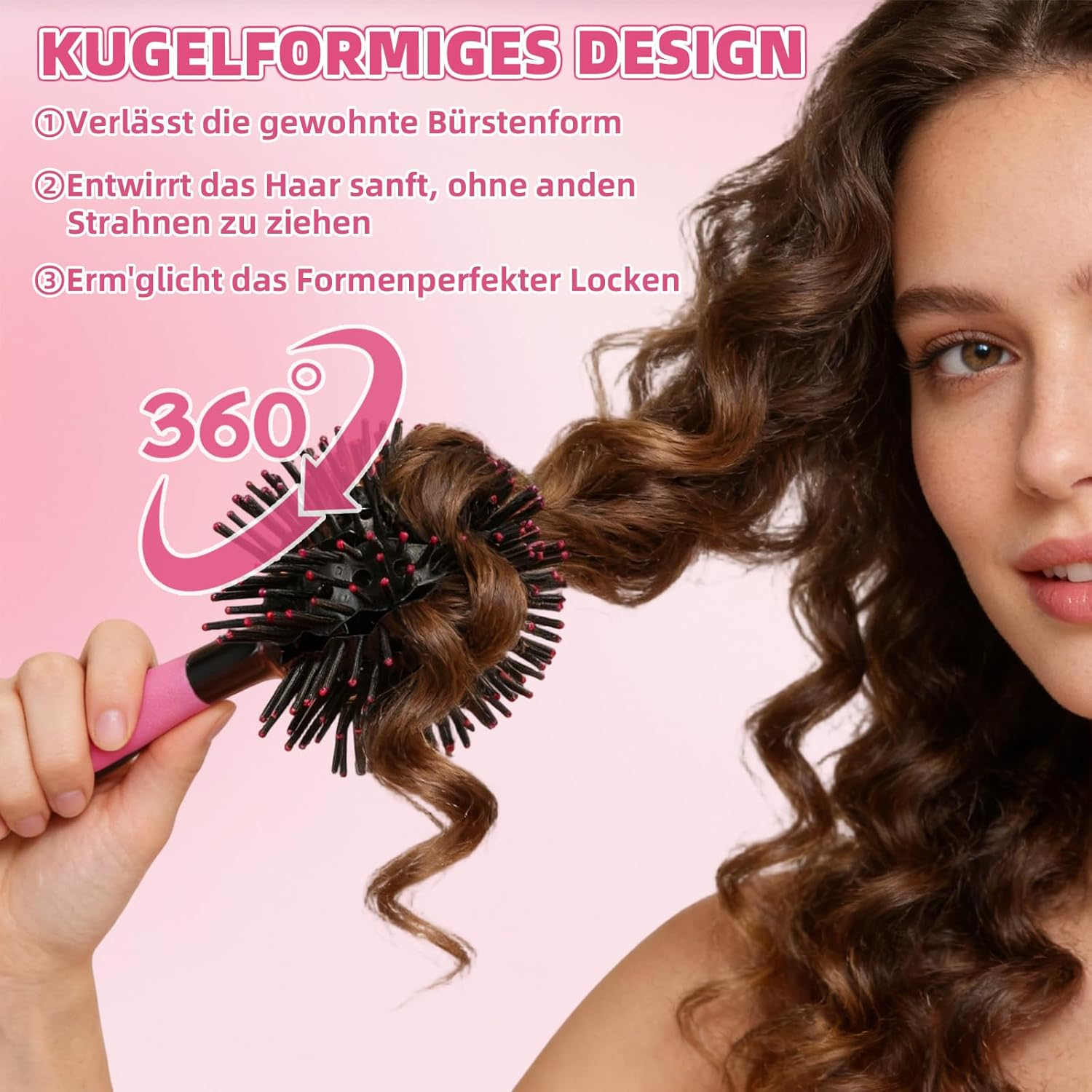 Youery round Brush for Volume Curls, round Brush for Detangling, Easy Styling with Hair Dryer, Creates Salon Quality Beach Waves