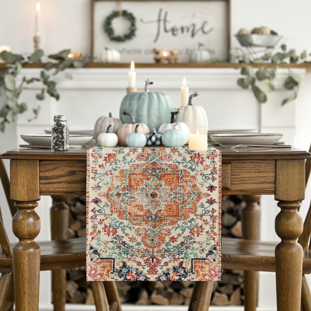 Artoid Mode Boho Bohemia Style Orange Table Runner, Country Rustic Farmhouse Magical Fall Kitchen Dining Table Decoration for Home Party Decor 33 X 183 Cm image number 4
