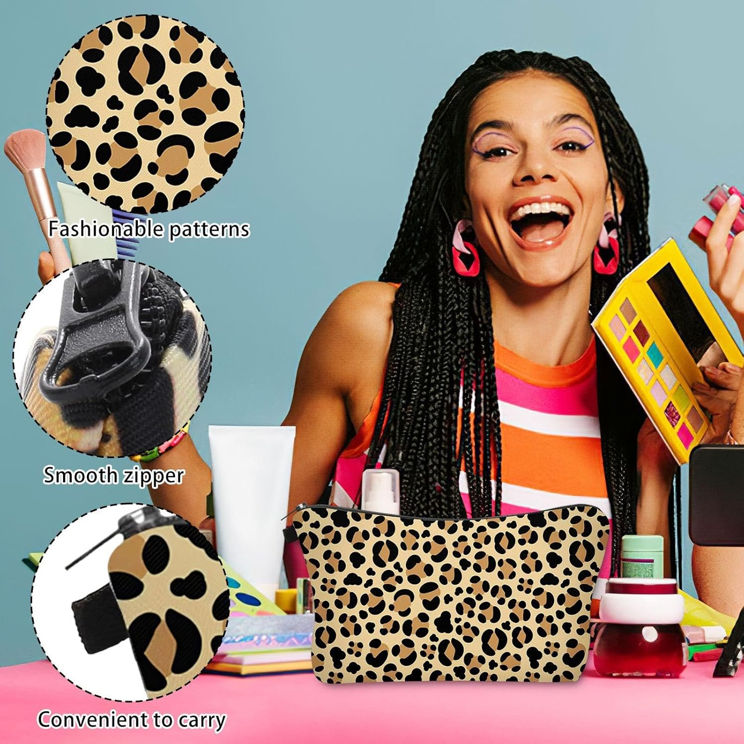 1 X Leopard Print Bag and 1 X Leopard Print, Retro Storage Bag, Large Capacity Storage, Travel Supplies. image number 5