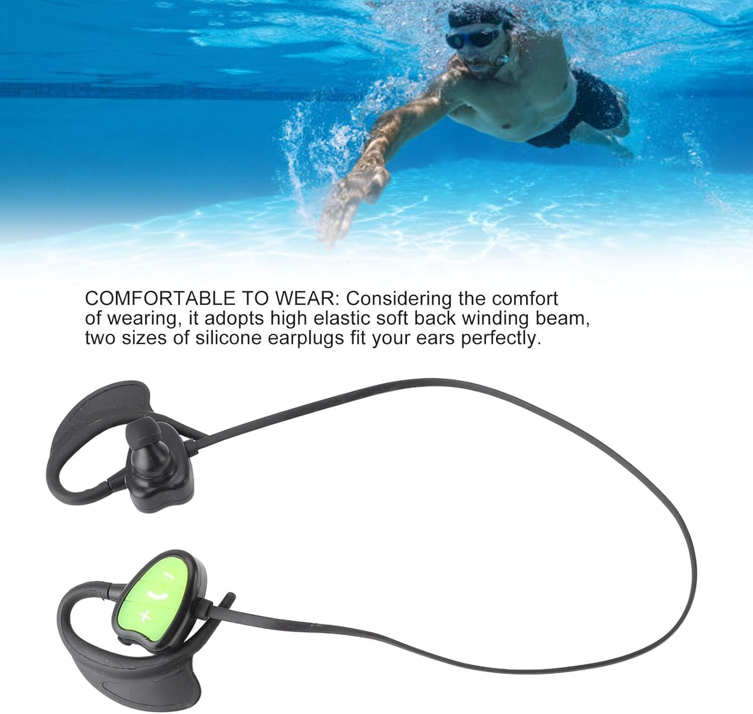 Sxhlseller Swimming Headphones - IPX8 Headphones for Swimming, Bluetooth Sports Headphones with Noise Reduction & Intelligent Voice Prompt for Swimming, Running, Cycling (Green) - Green image number 6