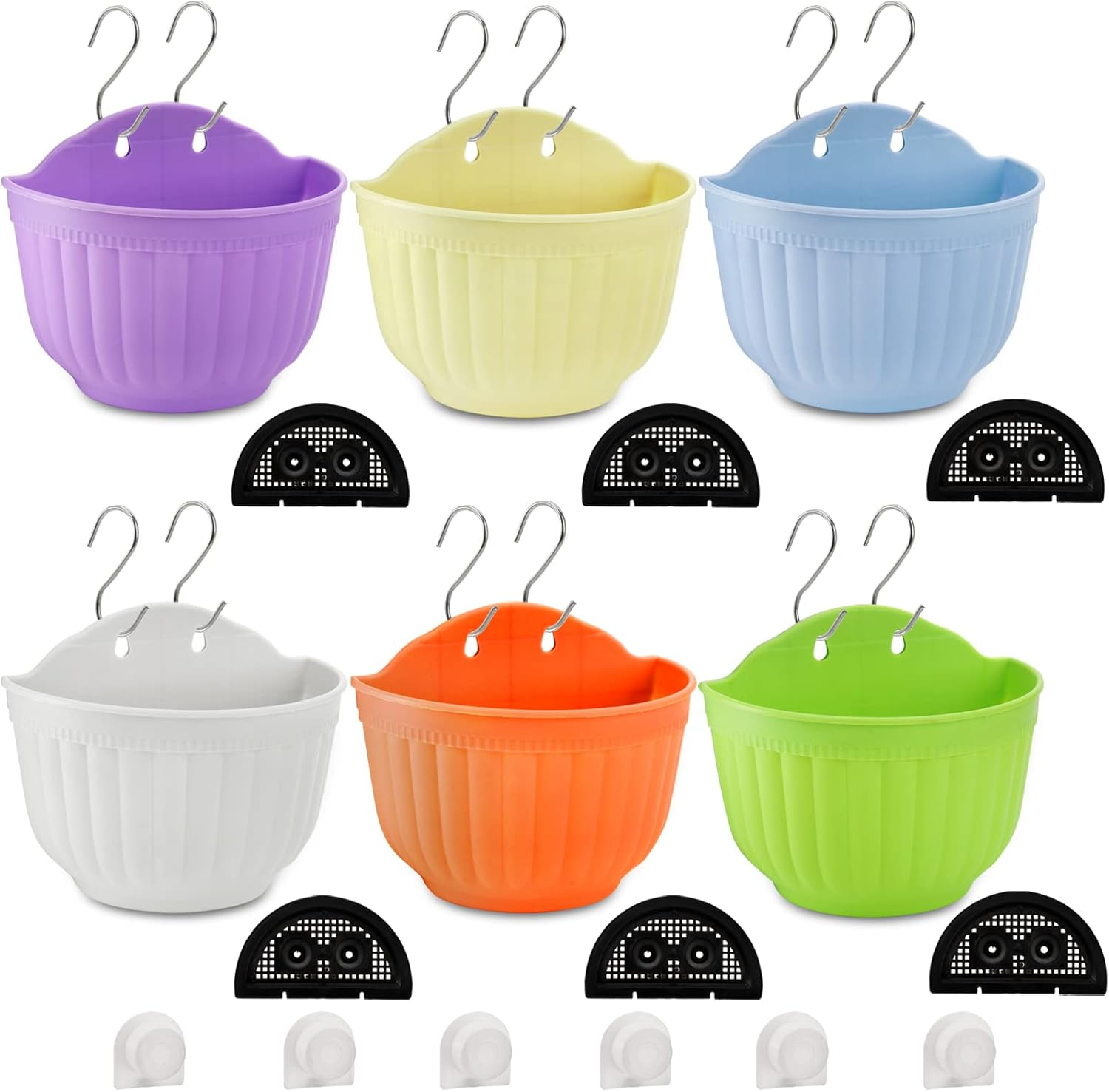 DEAYOU 6 Pack Wall Planter, Flower Pot for Fence, Railing Resin Pots with S Hooks and Drainage Meshes for Garden image number 2