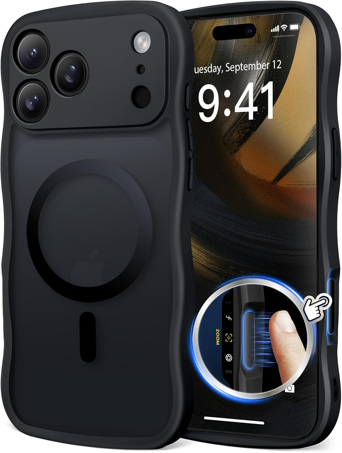 CAPRARO Magnetic for Iphone 17 Pro Max Case for Women Girls, Upgraded [Full Camera Protection] [Compatible with Magsafe] Cute Wave Translucent Matte Phone Case for Iphone 17 Pro Max, Dark Orange