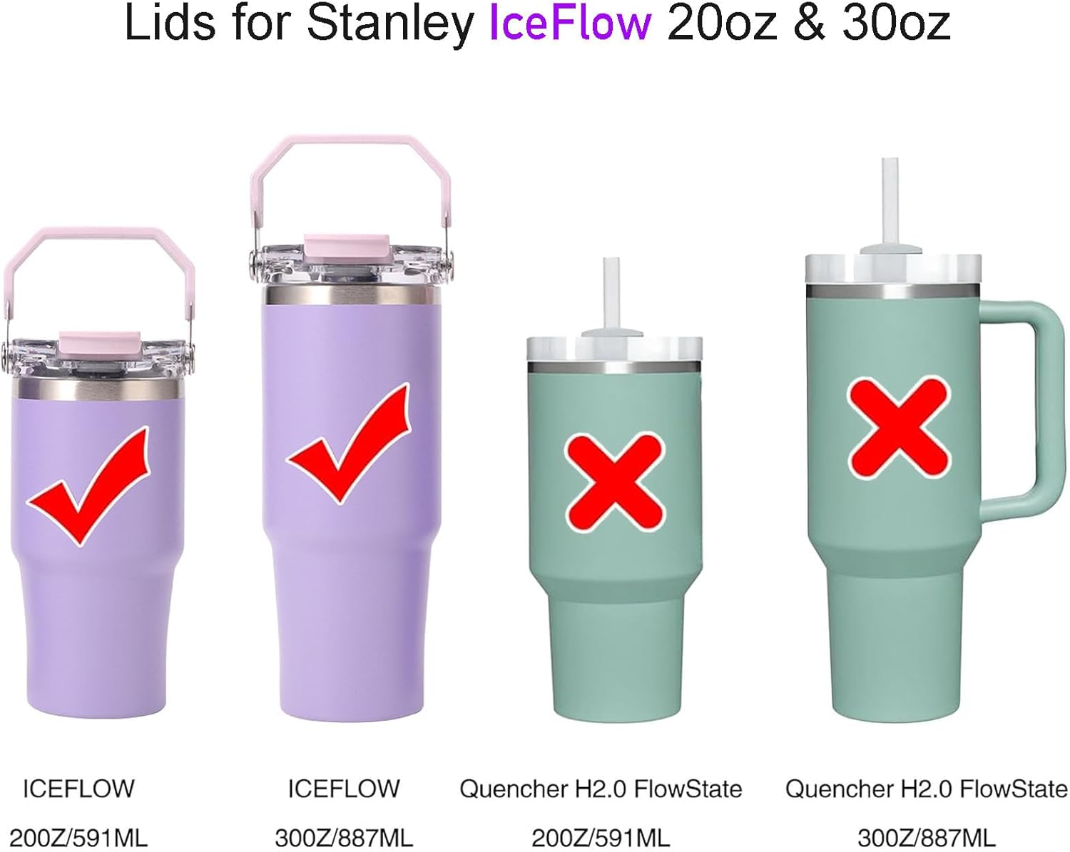 30Oz & 20Oz Replacement Lid for Stanley Iceflow Stainless Steel Tumbler，2 PCS Spill Proof Tumbler Cover with Handle & 2-In-1 Flip Straw Spout，Leak-Proof Splash Resistant (Grey) image number 5