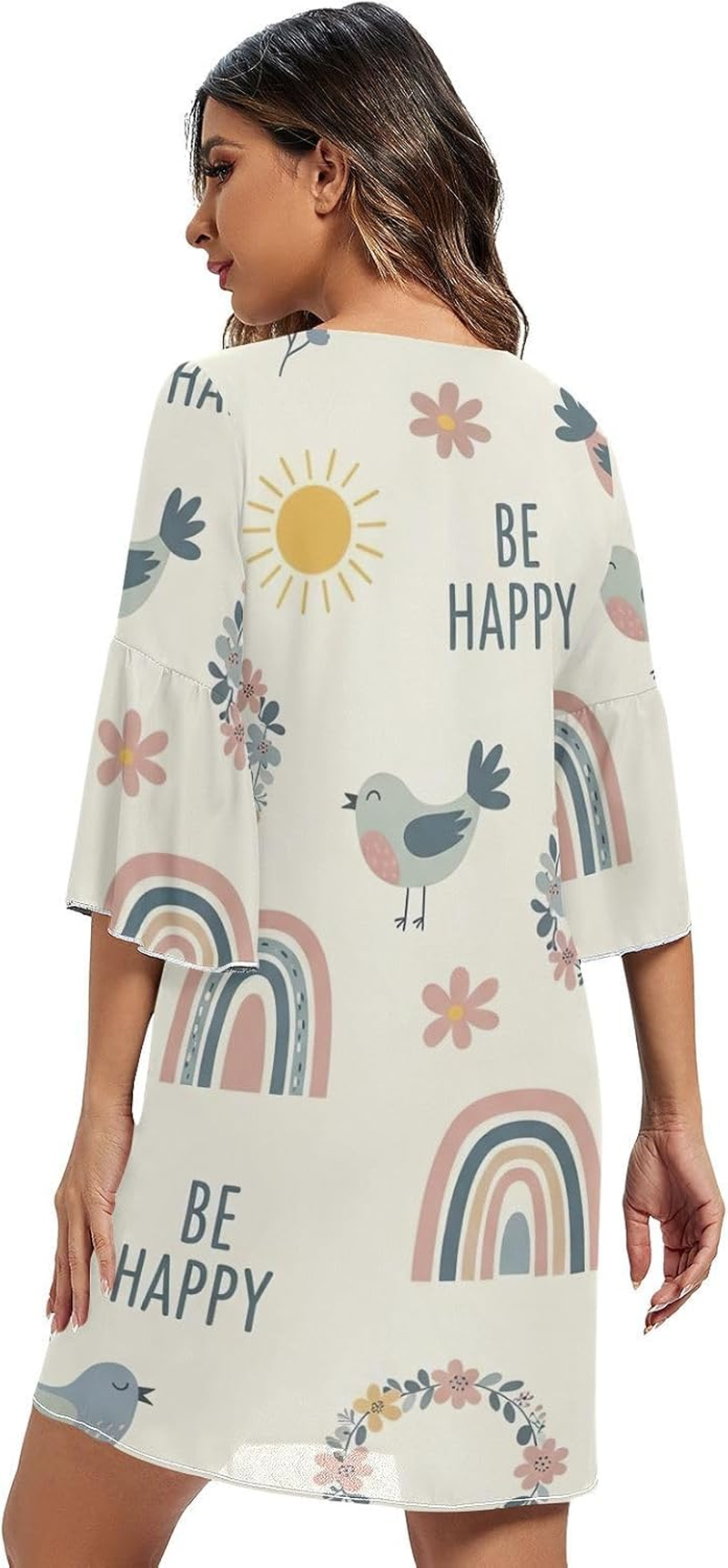 Cyte Cartoon Rainbows Beige Ladies Chiffon Dress Printed Line Maternity Dress image number 5