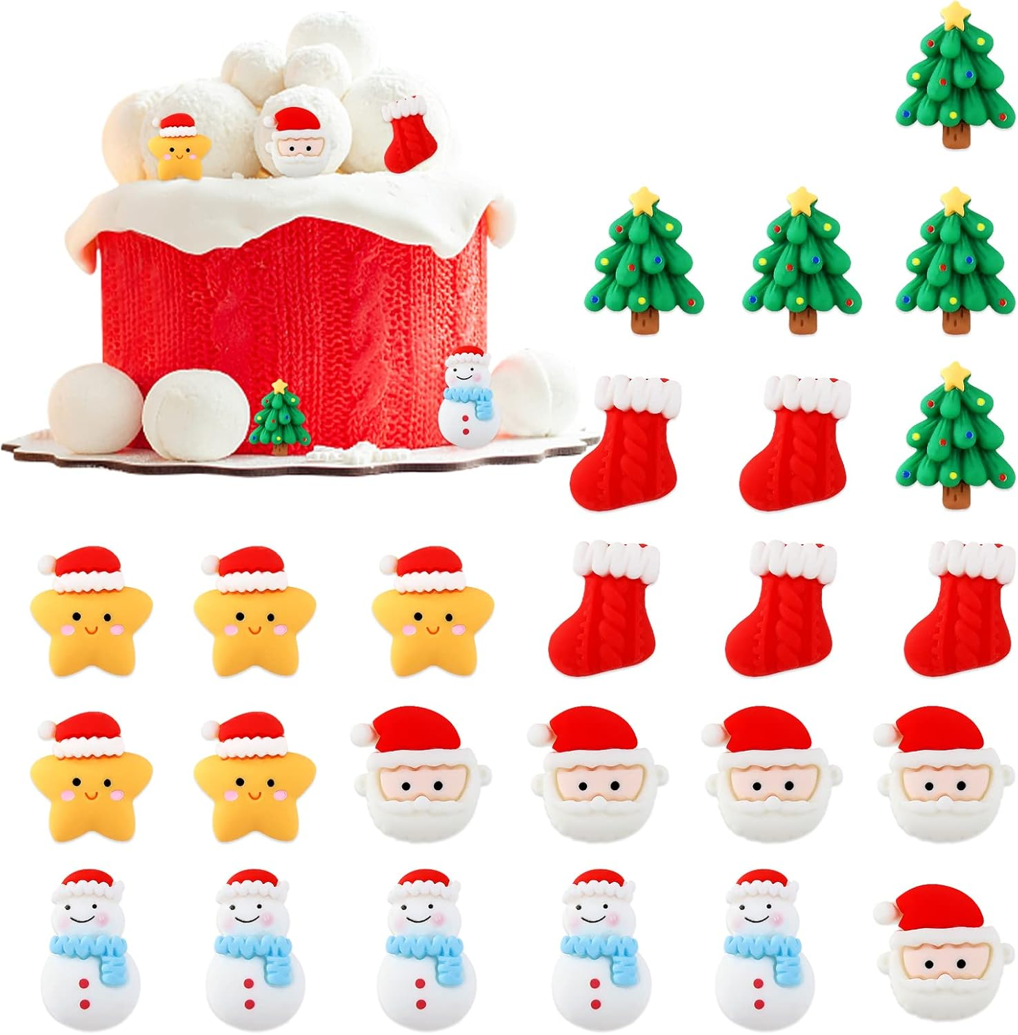 25 Pack Merry Christmas Cupcake Toppers Resin Christmas Cupcake Picks Snowman Star Tree Cupcake Toppers Cake Decoration Party Supplies Family Party Decoration