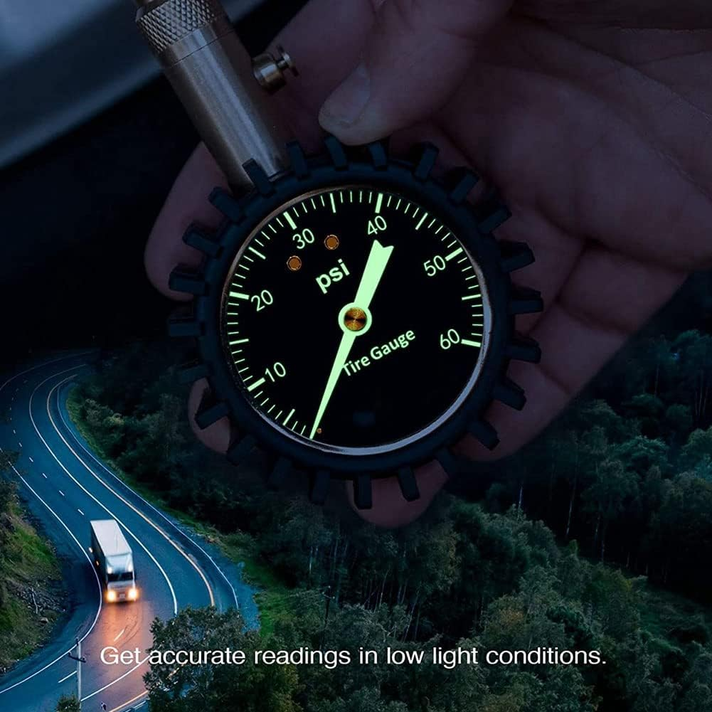 Tire Pressure Gauge - (0-60 PSI) Heavy Duty, Accurate with Glow Dial, Low - High Air Pressure Gauge image number 4