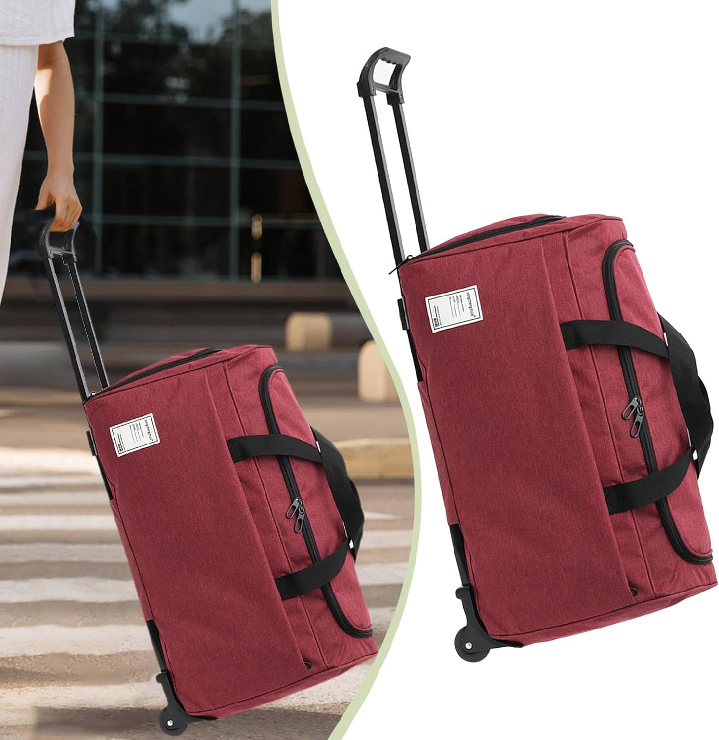 Baotyjie Rolling Duffel Bag Travel Bag Portable for Men Women Storage Camping Suitcase Waterproof Oxford Cloth Travel Luggage Foldable, Red - Red image number 2