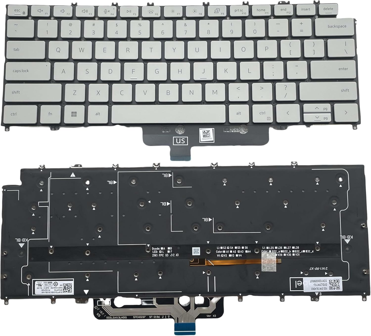 New Keyboard for Dell XPS 13-9315 (Not for XPS 13-9315 2 in 1) Laptop 0PTT23 PK133Q73C00 DLM21K1 US Layout, Gray White, with Backlight and Screwdriver