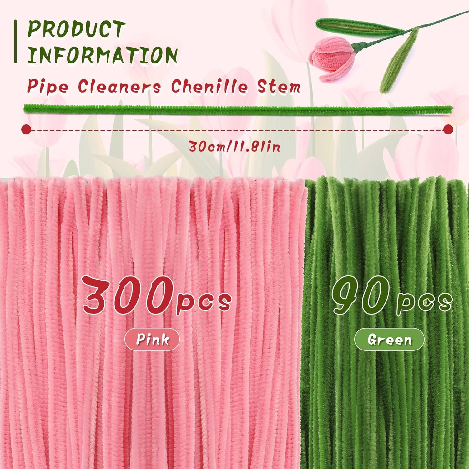 Pink Pipe Cleaner Flower Kit Pipe Cleaner Flowers Pipe Cleaners Bulk Green Pipe Cleaners Chenille Stems Set with Floral Wire Instructions for DIY Art and Craft Projects Creative(15 Flowers) image number 2