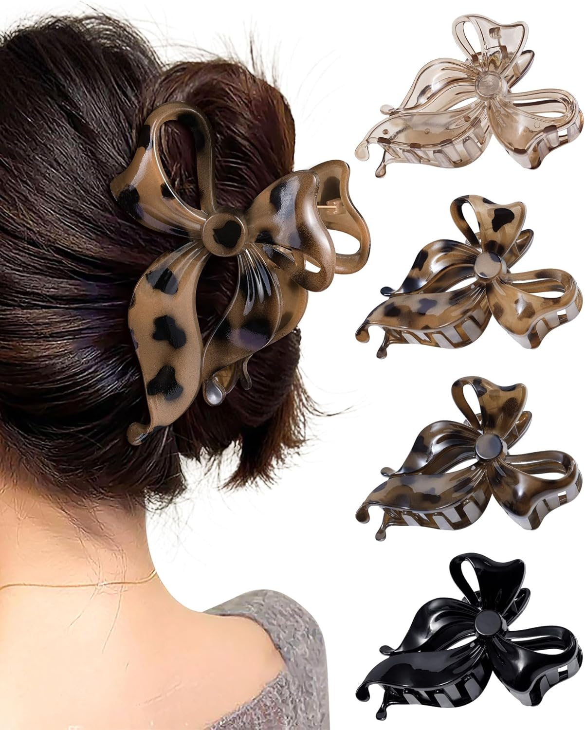 Muorruo 4-Pack Cute Bow Hair Clips for Women, Non-Slip, Large, Matte Hair Clips with Strong Grip for Thin and Thick Hair, Stylish Hair Styling Accessories image number 4