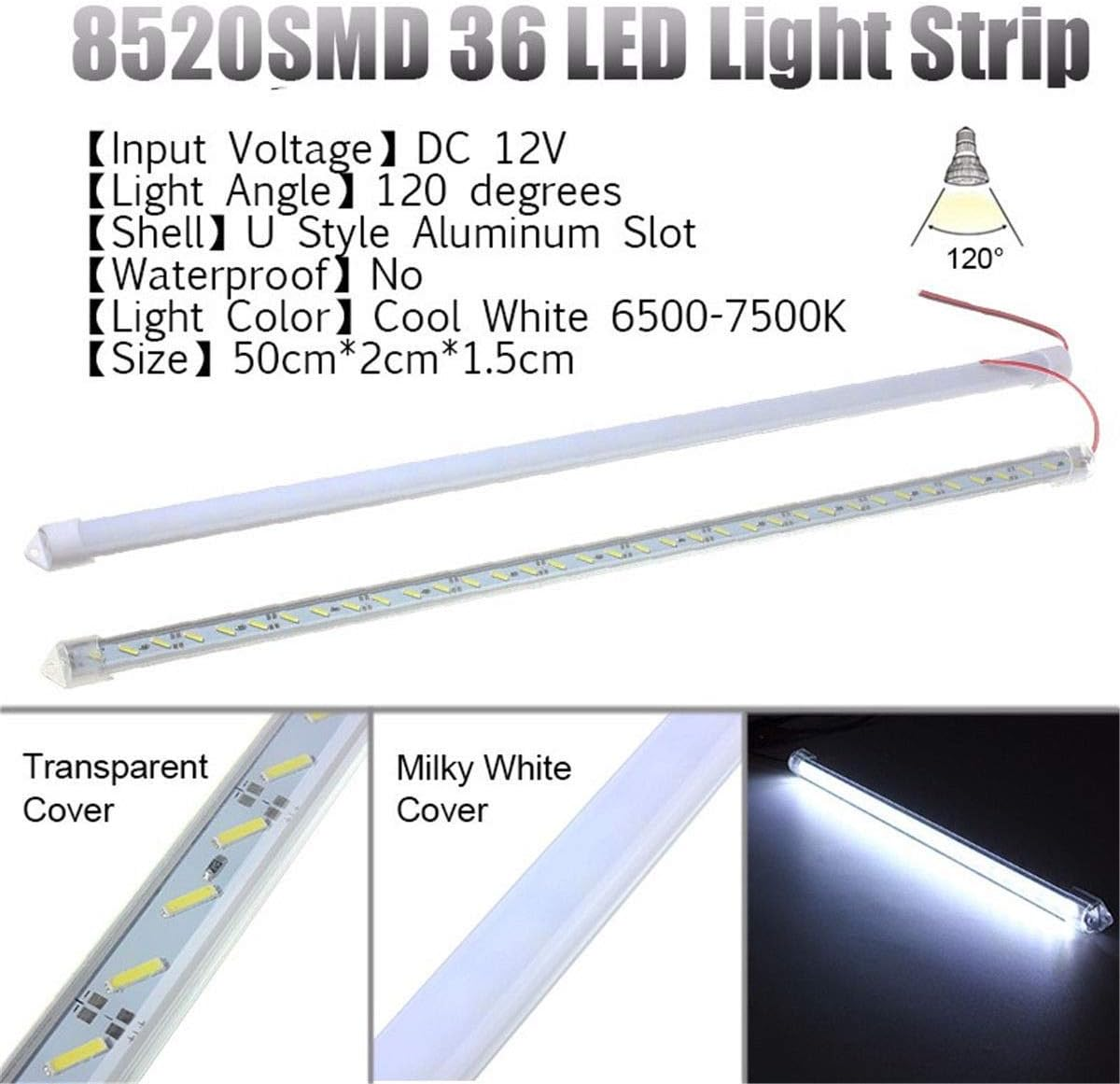 50CM Strip Light Bar Camping Boat Fishing Caravan 4WD12V 8520 LED (4PCS) - 8Pcs image number 2