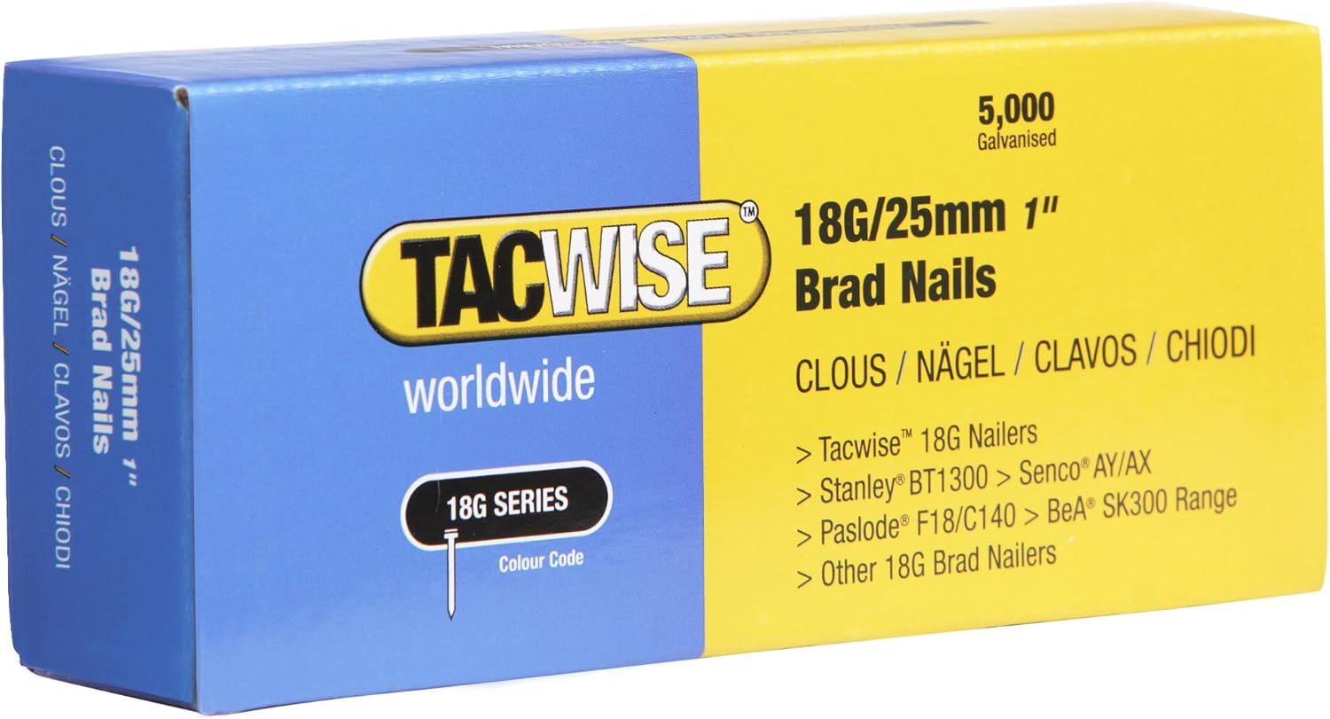TACWISE 0400 Type 18G / 40 Mm Galvanised Brad Nails, Silver, 5000 Pack image number 2
