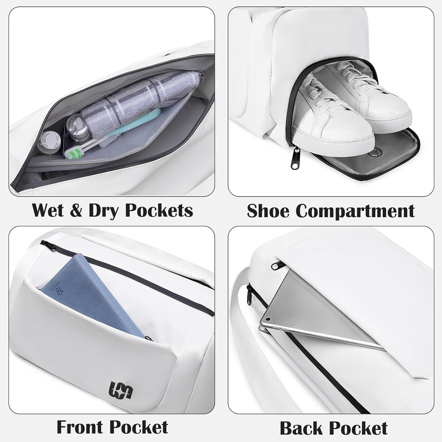 Gym Bag for Women Men, Duffle Bag for Travel with Wet Pocket, Lightweight Carry on Weekender Duffel, Black image number 3