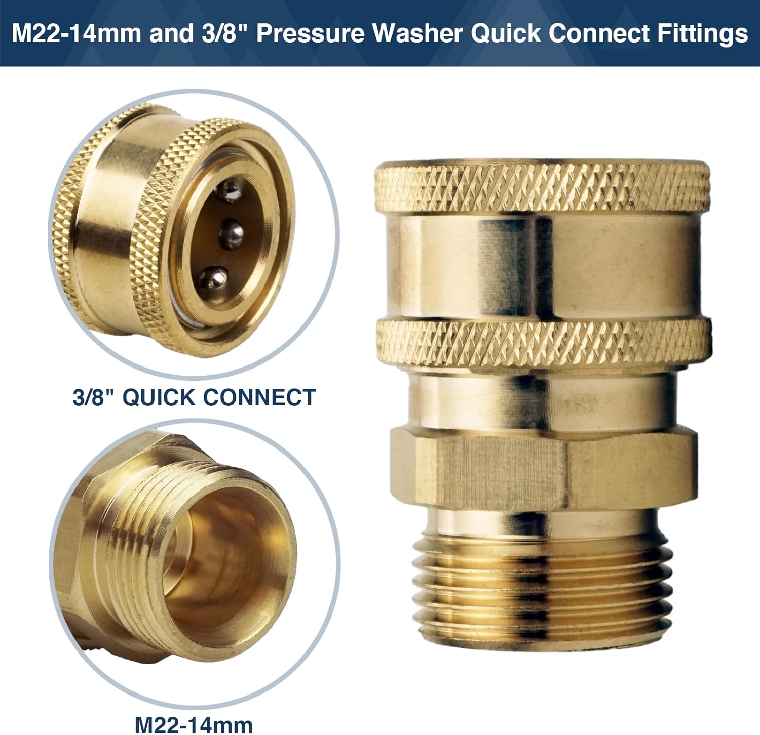 Pressure Washer Quick Connect Coupler 5000 PSI for M22 14Mm, 3/8" Hose Adapter, Pressure Washer Set image number 1