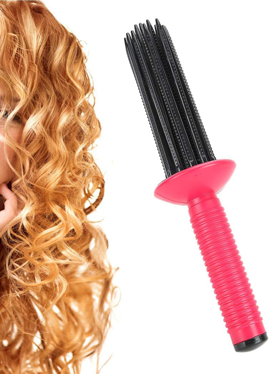 Hair Fluffy Styling Curler Curls Comb,Hair Curler Curling Make up Brush Roller Tool Portable Hair Curling Roll Comb Anti‑Slip Professional round Hair Brush for Home Personal Use Travel image number 4