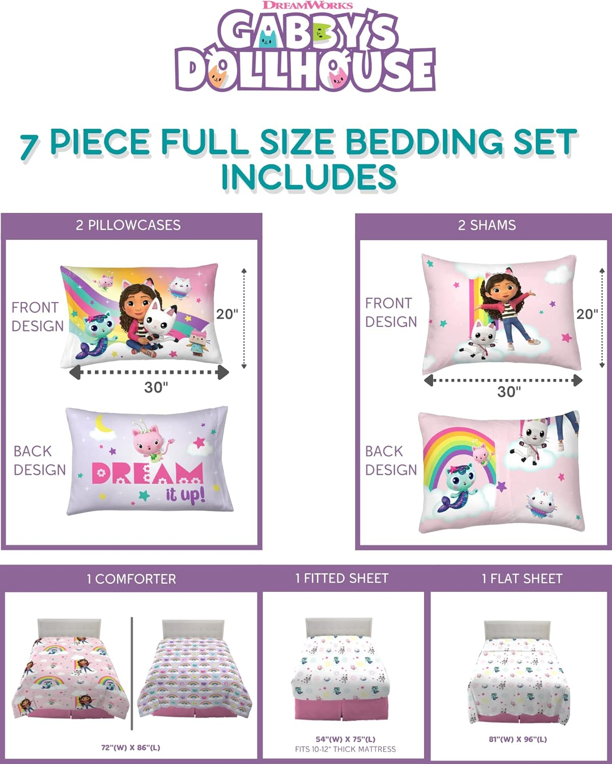 Franco Gabby'S Dollhouse Kids Bedding Super Soft Comforter and Sheet Set with Sham, 7 Piece Full Size, (Officially Licensed Product) image number 3